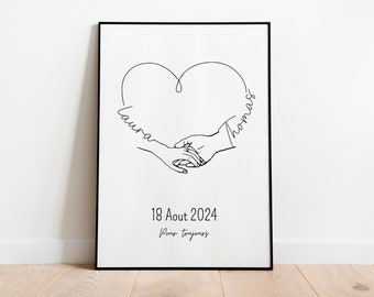 Affiche couple personnalisée avec prénoms et date de rencontre - Cadre personnalisé couple - Cadeau mariage original -  Cadeau St Valentin