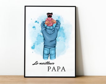 Affiche personnalisé Papa - cadeau fête des pères - portait père et fils / père et fille - cadeau papa personnalisé