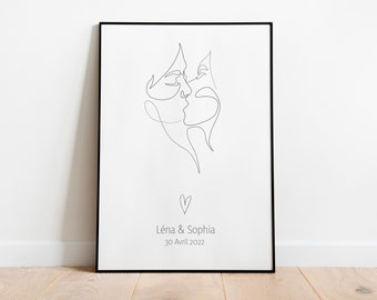 Affiche personnalisée - Affiche Couple personnalisé date et prénom  - cadeau saint Valentin - Cadeau Lgbt - mariage