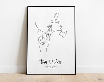 Affiche personnalisée couple - illustration minimaliste couple  - cadeau personnalisée