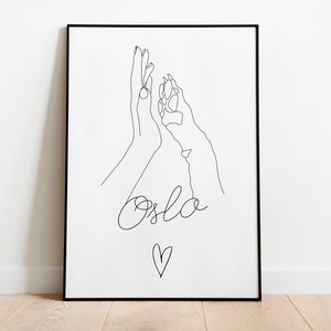 Personalized dog paw poster - Minimalist hand and dog illustration - personalized gift first name