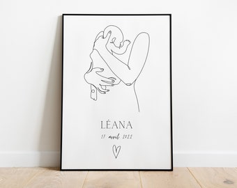 Affiche de naissance personnalisée - illustration minimaliste bébé - Cadeaux naissance - Cadeau pour maman