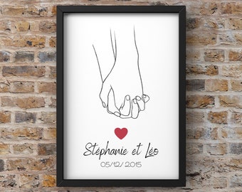 Affiche personnalisée prénoms et date - affiche minimaliste personnalisable - affiche couple personnalisée - Cadeau Mariage