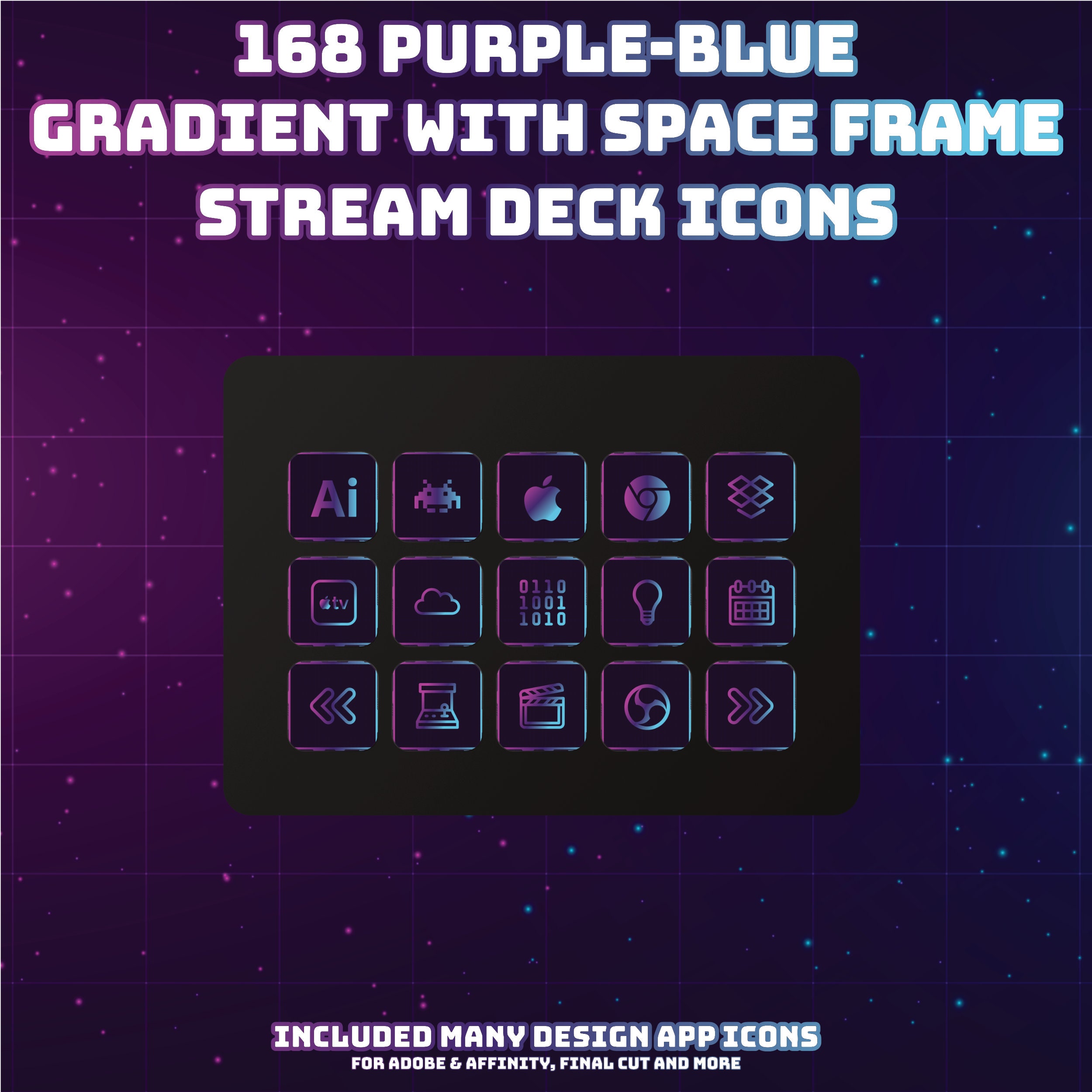 Streamdeck Icons 168 Purple Blue Gradient Icons on Dark Purple