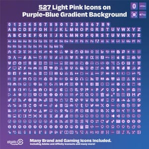 Streamdeck Icons - 527 light purple icons on purple blue gradient - Stream deck Overlay