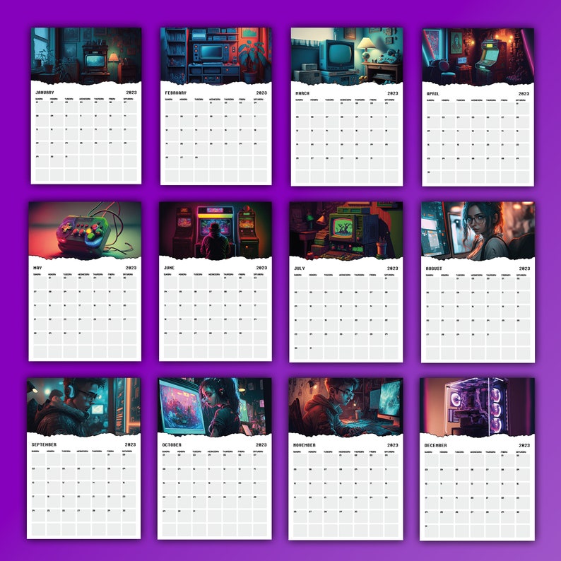 2023 Art Computer Nerd Gaming Calendar Printable A4 Size Monthly