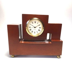 Pequeño reloj vintage de madera de los años 80, Reloj vintage de colección, Reloj de sobremesa, Reloj de escritorio vintage