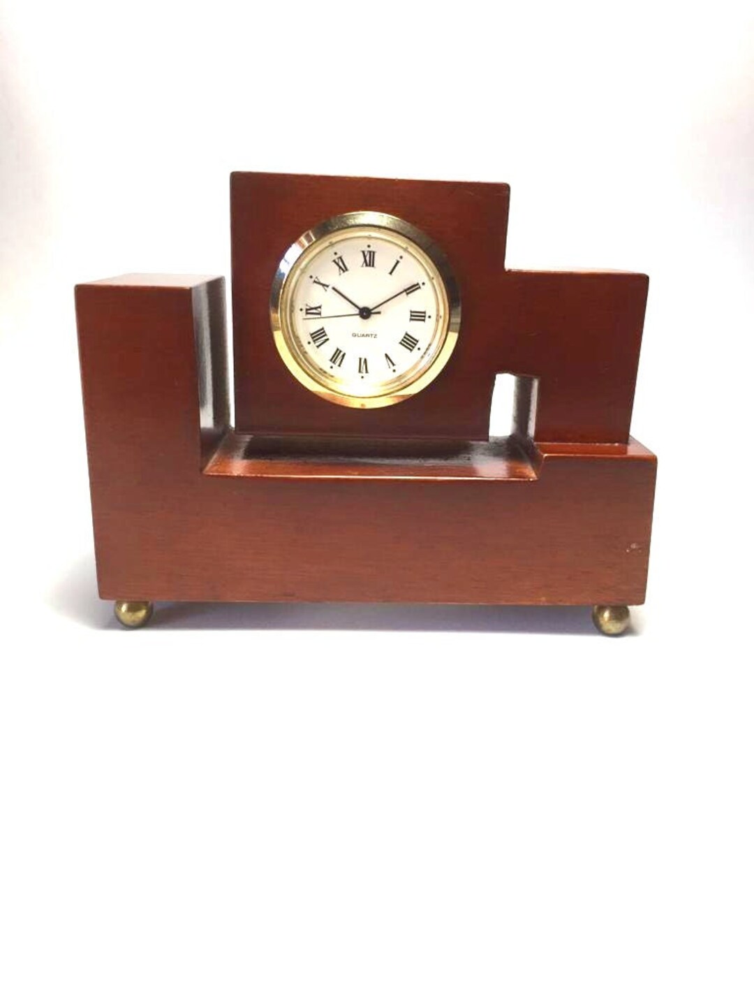 Small Oak Wood Mantel Clock From the 80s, Vintage Collectible Clock