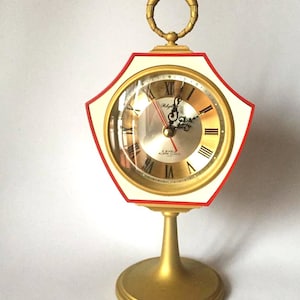 Reloj despertador de la era espacial Ritmo, reloj despertador vintage, reloj despertador japonés, regalo para él, reloj despertador de mesa de mediados de siglo, era atómica roja