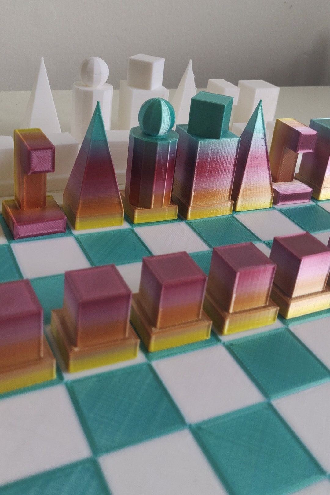 Rainbow Chess Set! Bauhaus Model 1 1992 Chess Pieces by Josef Hartwig ...