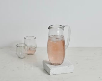 Drinking Pitcher | Pebbled Hand Blown Glass | 48oz Capacity | Recycled Glass