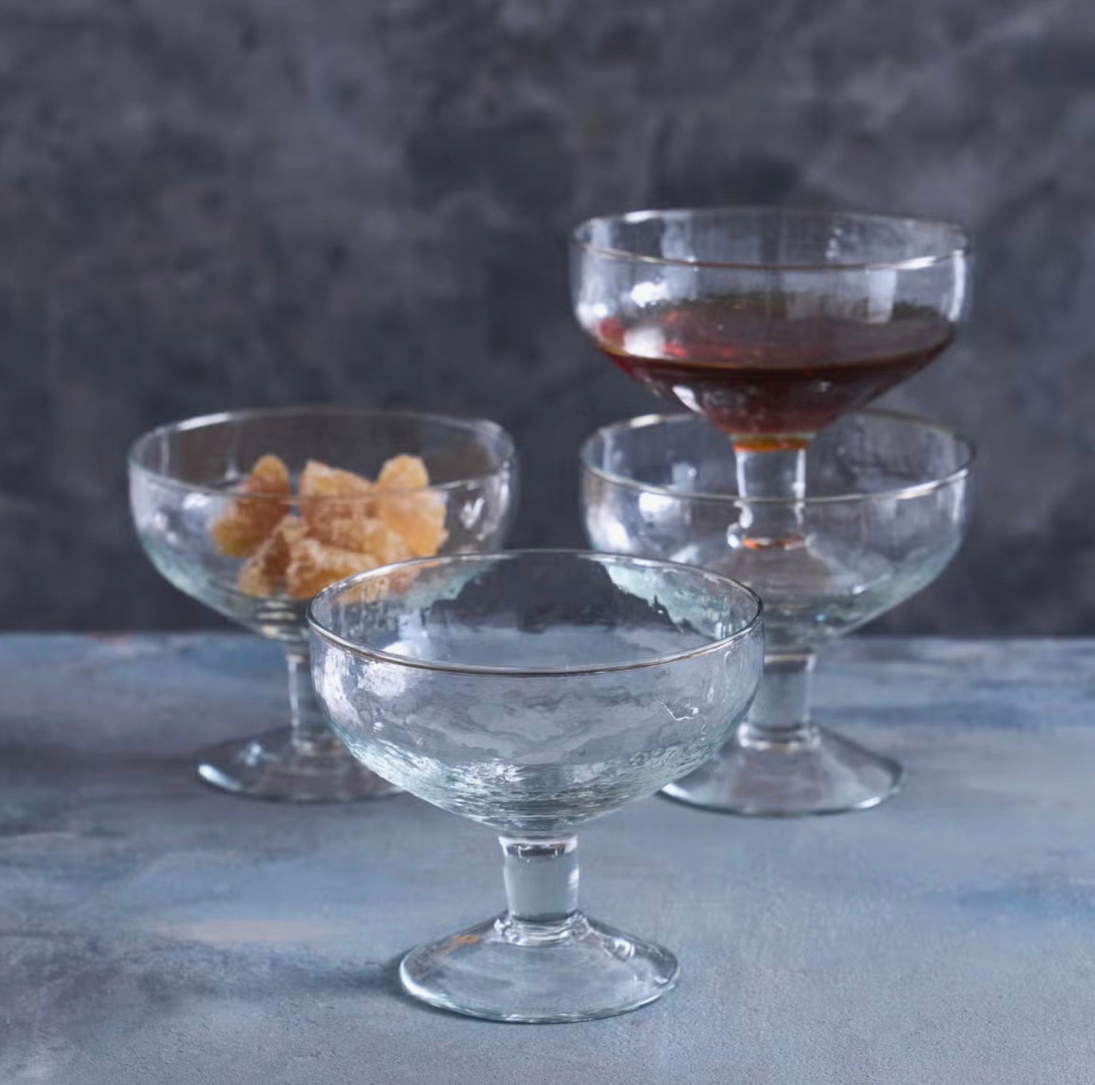 Compote Glasses Pebbled Handblown Glass Recycled Glass Etsy