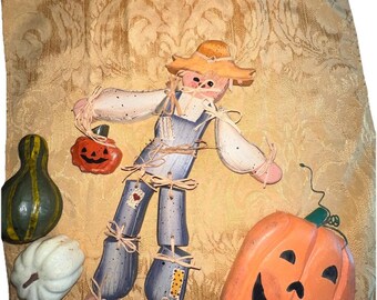 Vintage 1990's Wooden Fall Harvest Decor Set Scarecrow Jack-O-Lanterns Gourds