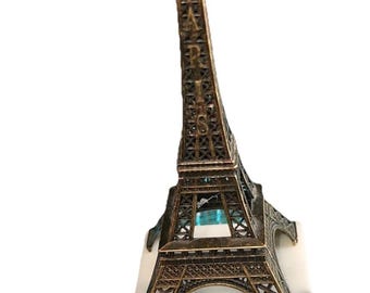 VTG 1980s Metal Eiffel Tower Statue Figurine on Marble Base Paris