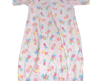 Vintage 1970's Infant Teddy Bear Cotton Layette Gown Sleep Sack Cottagecore