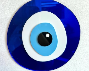 Evil Eye Acrylic Wall Mirror – Boho Nazar Home Décor, Spiritual Eye Wall Art, Blue Protection Mirror for Living Room, All Seeing Eye Mirror
