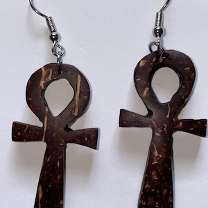 Ankh, Cross of Life, Key of Life, Egyptian Cross, Symbol of Fertility Coconut Shell Earrings