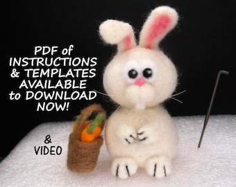 Needle felting an Easter Bunny Rabbit Downloadable Instructions PDF including Pattern Templates suitable for beginners Animal Tutorial