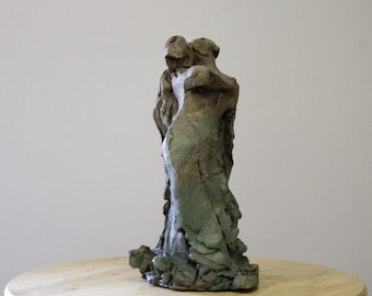 Terracotta sculpture - Abstract Clay Figurative Sculpture: Expressionist Art by Kamilla Fekete