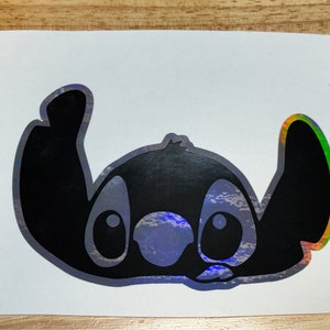 Pick your finish holographic prismatic brushed stitch peeking over window waterproof logo vinyl sticker Easy to customize. Fast shipping image 6