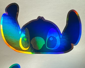 Pick your finish! holographic prismatic brushed  stitch peeking over window waterproof logo vinyl sticker! Easy to customize. Fast shipping!