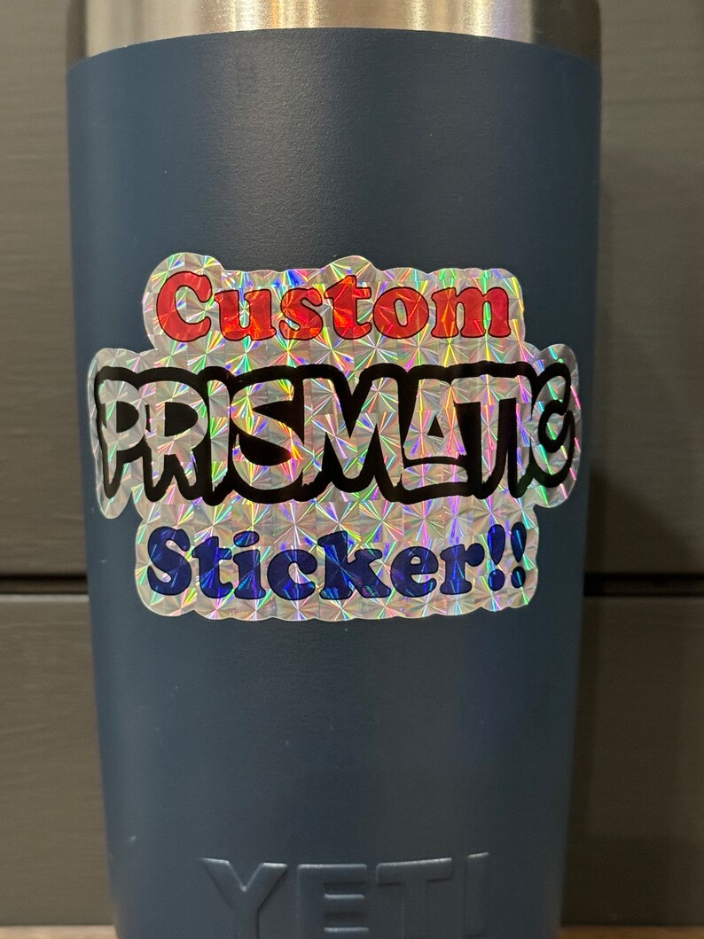 Pick your finish holographic prismatic brushed stitch peeking over window waterproof logo vinyl sticker Easy to customize. Fast shipping image 4