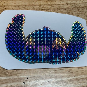 Pick your finish holographic prismatic brushed stitch peeking over window waterproof logo vinyl sticker Easy to customize. Fast shipping image 5