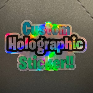 Pick your finish holographic prismatic brushed stitch peeking over window waterproof logo vinyl sticker Easy to customize. Fast shipping image 2