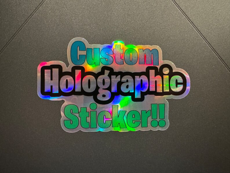 Pick your finish holographic prismatic brushed stitch peeking over window waterproof logo vinyl sticker Easy to customize. Fast shipping image 2