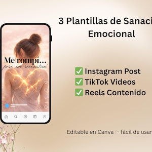 May include: A digital design showing a smartphone with an image of a person with a glowing heart-shaped design on their back. Text reads "Me rompi... pero me reconstrui." The design is for Instagram, TikTok, and Reels.