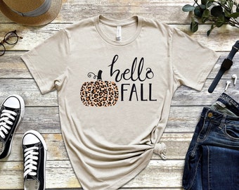 Fall Shirts - Hello Fall Shirt - Thanksgiving Tee - Leopard Pumpkin Tee - Cute Fall Shirts - Fall Graphic Tees - Women's Fall Tee -Fall Tee