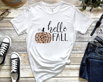 Fall Shirts - Hello Fall Shirt - Thanksgiving Tee - Leopard Pumpkin Tee - Cute Fall Shirts - Fall Graphic Tees - Women's Fall Tee -Fall Tee