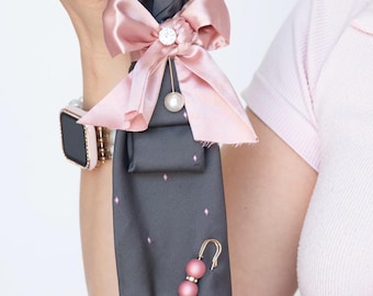 Cravate Cravate™ | Cravate femme rose anthracite à ornements avec nœud en diamants