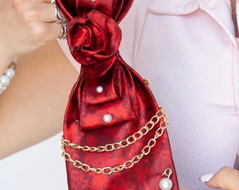 Cravate Cravate™ | Cravate ornée pour femmes en marbre cramoisi