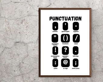 English Punctuation Symbols, Classroom Poster, EFL Art Print, ESL Wall Art, Language Printable, Living Room Decor, Digital Art