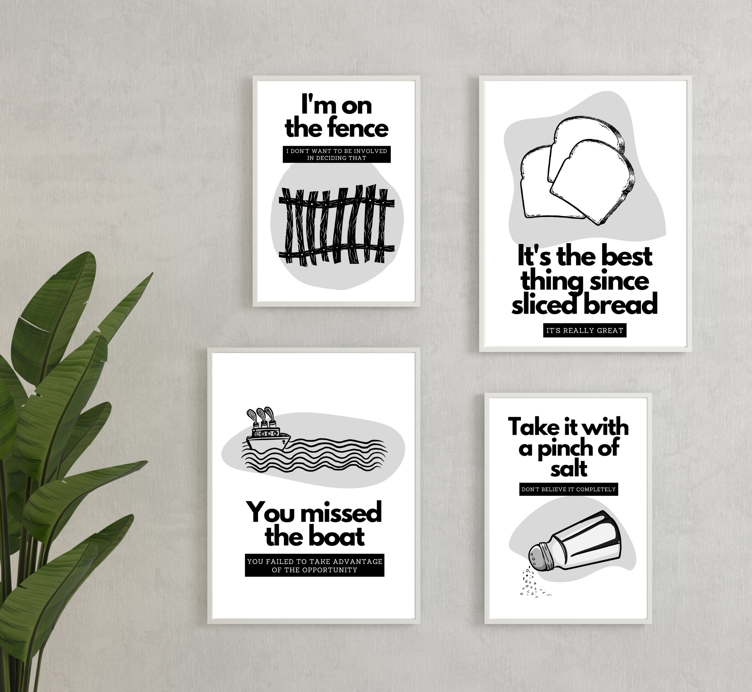 4 x IDIOMS Posters, EFL Art Print, ESL Wall Art, Bedroom Poster, Language Printable, Living Room Decor, Digital Art
