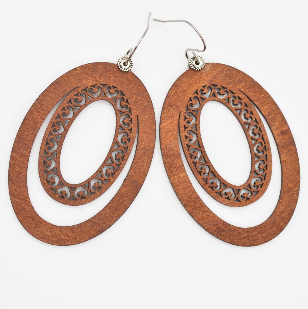 Handmade Mahogany Stained Balsa Wood Earrings With Stainless Steel