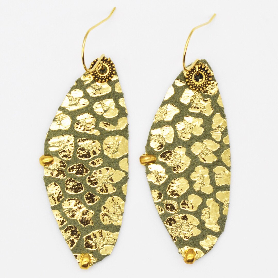 Handmade Olive Green and Gold Textured Butterfly Wing Earrings Etsy