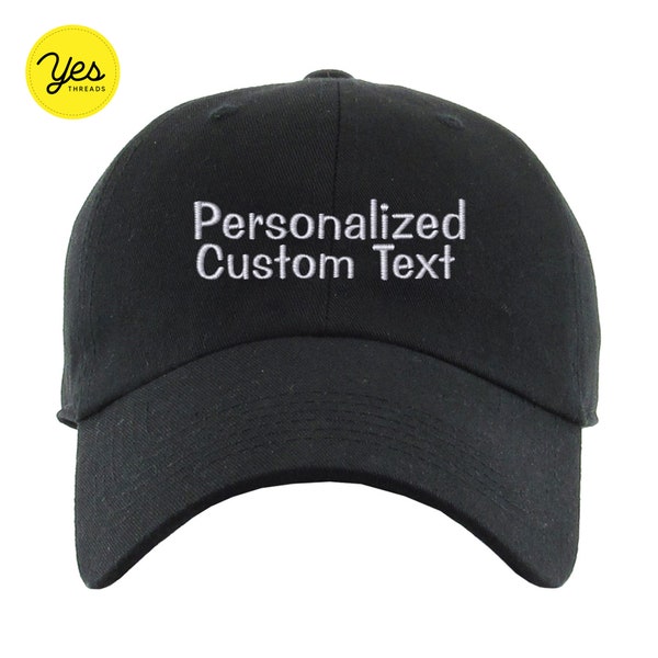 Custom Text Hat  Personalized Hat, Embroidered Dad Cap. Words on Side and Back - Unisex Adjustable Strap Back. Gym Hat Golf Hat
