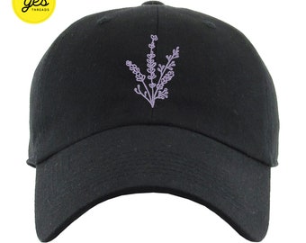 Lavender Plant Baseball Hat, Embroidered Dad Cap, Spring Wildflower Bloom, Unstructured Six Panel, Cute Unisex Adjustable Strap Back