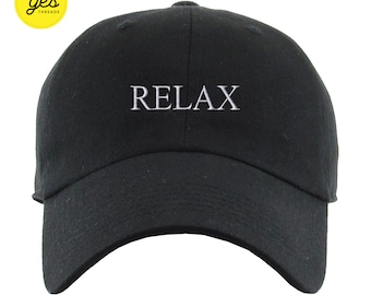 Relax Hat Text Baseball Cap, Bestickte Papa Mütze, Calm Quite Breathe, unstrukturiertes Sechser Panel, Niedlicher Unisex Verstellbarer Träger Rücken