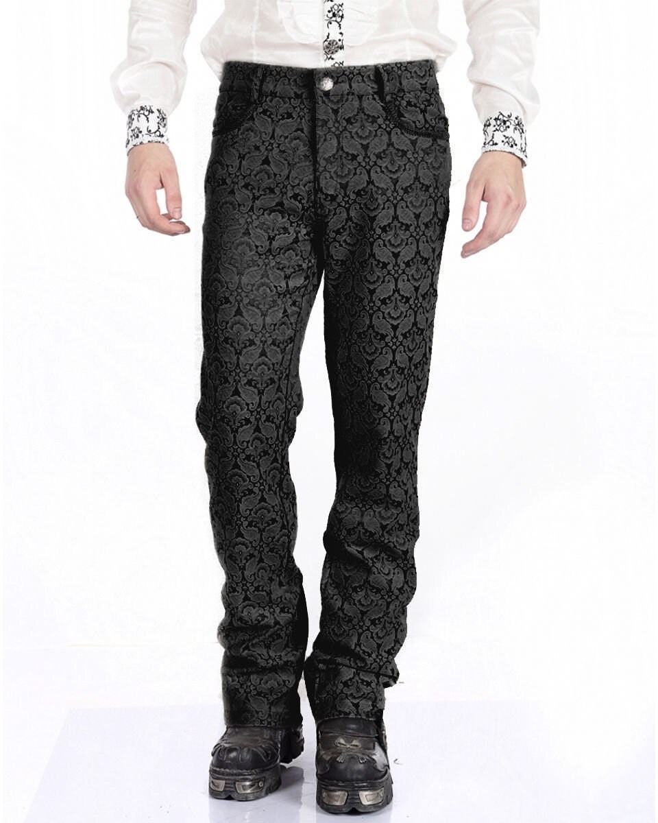Men's Trousers Pants Black Brocade EMO Steampunk VTG Vintage