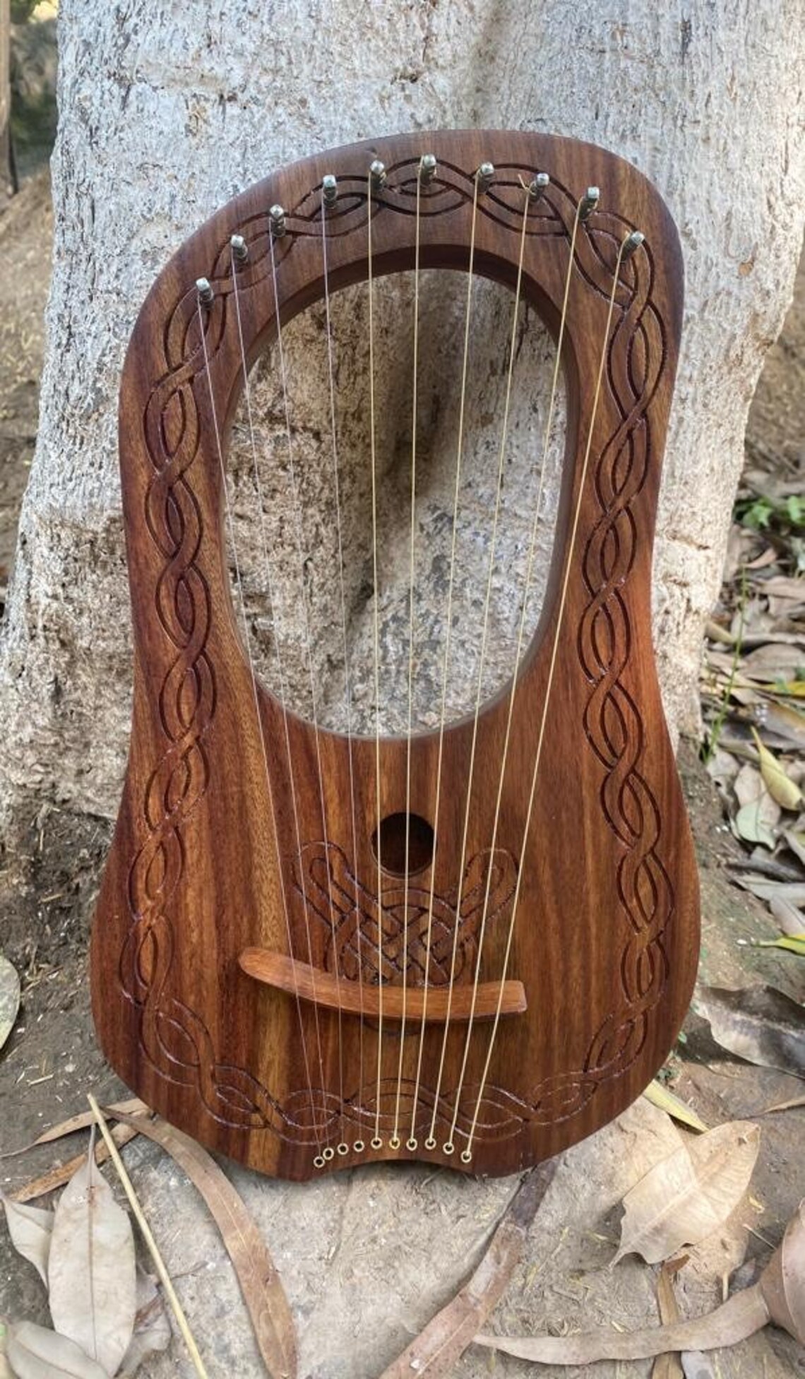 Piping Celtic Lyre Lyre Harp Rosewood 10 Metal Strings Shesham Wood