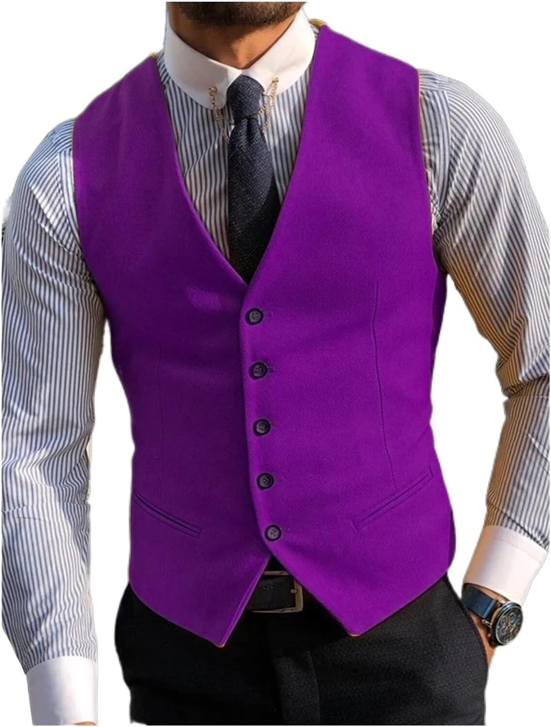 Men's Suit Formal V Neck Wool Tweed Casual Waistcoat Formal Business