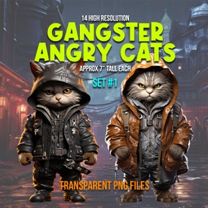 14 Angry Cat Digital Downloads | Set #1 | High Res 300dpi | DIY Art and Crafts | Clipart | Cat PNG | Transparent PNG | Digital Download
