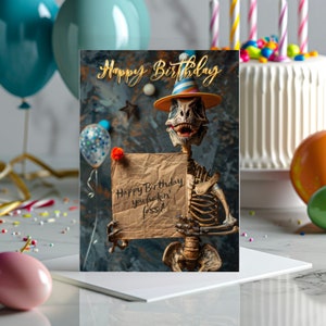 Happy Birthday Skeleton Digital Poster, Funny Birthday Skeleton With
