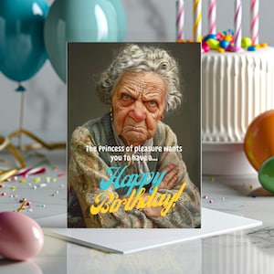 Funny Senior Lady Birthday Card, Humorous Old Woman Digital Print, Happy Birthday Greeting, Printable Elderly Woman Card image 4