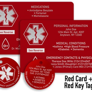 Emergency Medical Contact Card with Key Tag - Aluminum Credit Card Size