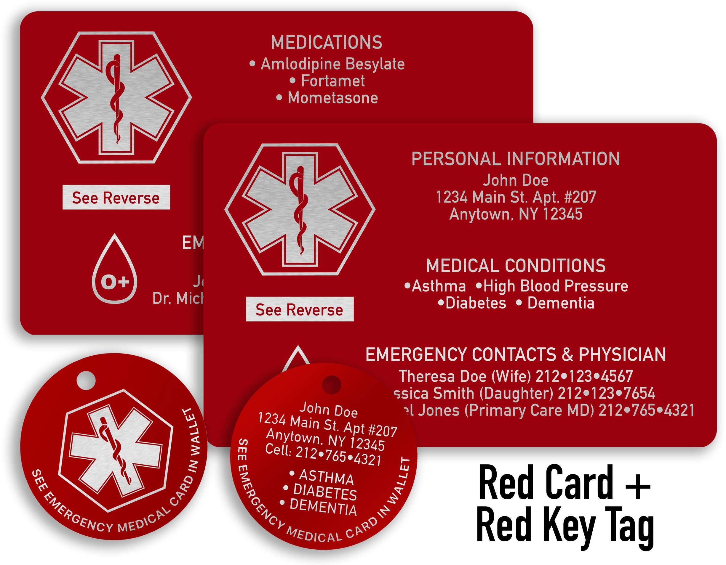 Emergency Medical ID Card With Key Tag – Custom Medical Info Wallet Insert And Emergency Alert Tag – Health Contact Card For Safety