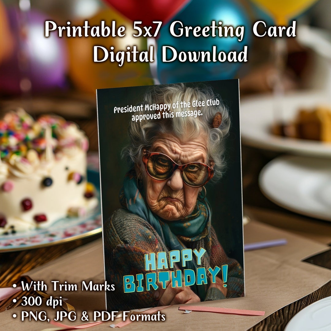 Happy Birthday Greeting Card, Funny Old Lady Digital Download, High ...